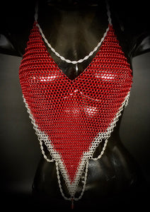 RED CHAINMAIL FESTIVAL 'V' SHIRT with DANGLE