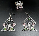 BRIGHT SILVER  PINK AND GREEN BUTTERFLY SET