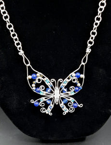 BRIGHT SILVER WITH BLUE BUTTERFLY SET