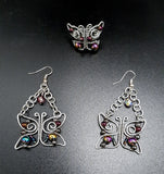 GERMAN SILVER PURPLE FLASH BUTTERFLY SET