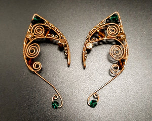 COPPER AND TEAL WIRE WRAPPED ELF EARS