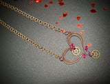 HOT PINK AND GOLD GEARS  HEART PENDANT