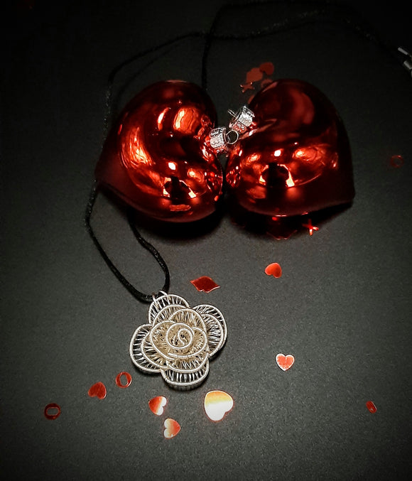 SILVER WIRE WRAPPED ROSE PENDANT