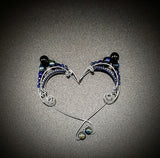 GERMAN SILVER, BLUE AND BLACK ELF EARS