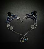 GERMAN SILVER, BLUE AND BLACK ELF EARS