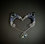 GERMAN SILVER, BLUE AND BLACK ELF EARS